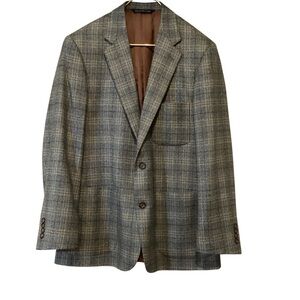 Coppley Sport Coat Blazer REDA Super 110s Wool Milo Brown Gray Plaid Size 40R